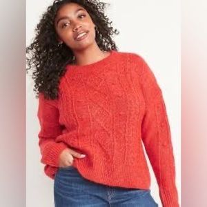 Worn once, brand new condition Old Navy slightly cropped cable knit red sweater.